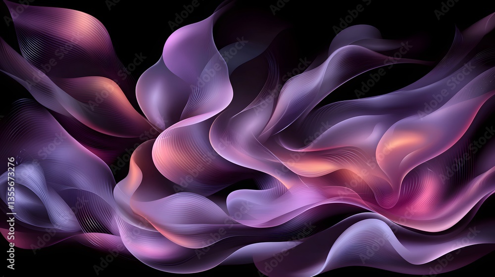 Obraz premium Abstract Fluid Waves Spectacle in Vibrant Purple and Pink Hues Creating Dynamic Visual Flow