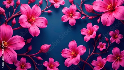 Bold fuchsia blooms, whimsical swirling pattern , elegant, bold, fuchsia