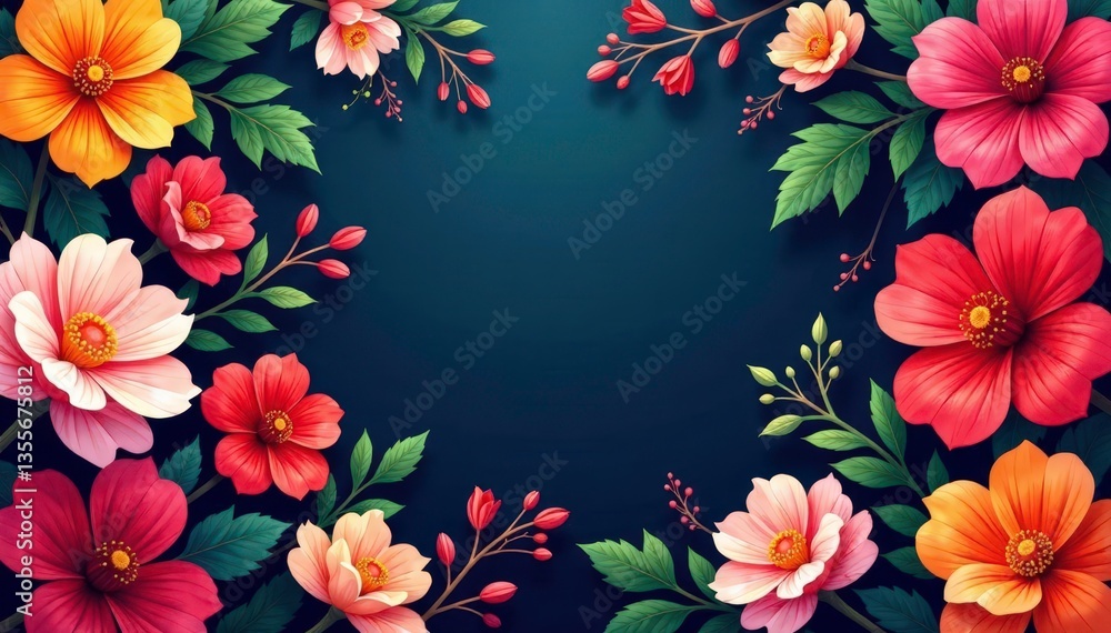 Fototapeta premium Bold, vibrant floral motif; densely packed blossoms, background, vibrant floral, blossom