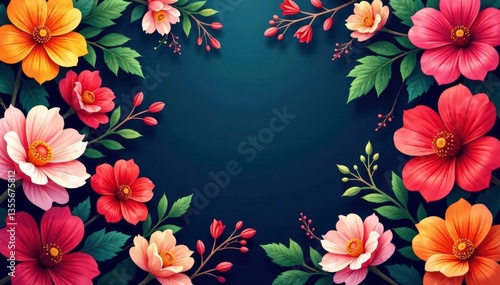 Bold, vibrant floral motif; densely packed blossoms, background, vibrant floral, blossom