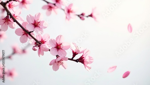 Wallpaper Mural Delicate cherry blossom branches on white background, tree branches, petals, white background Torontodigital.ca