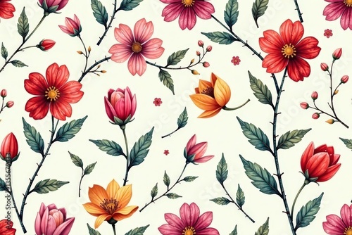 Wallpaper Mural Delicate hand-drawn floral pattern Repeating seamless background , pattern, repeat pattern, floral background Torontodigital.ca