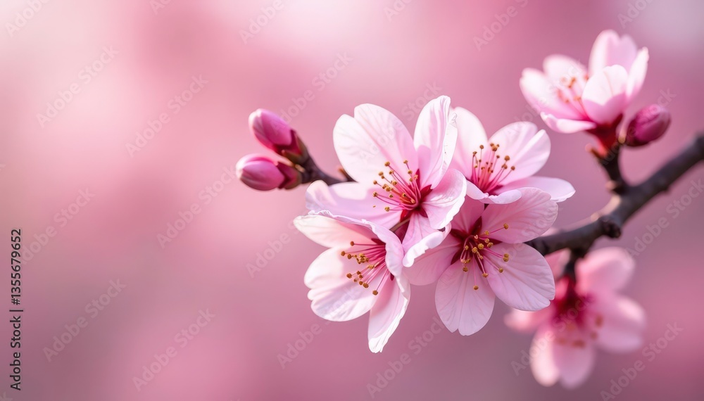 Obraz premium Delicate pink sakura blossoms, full bloom, repeating pattern , design, spring background