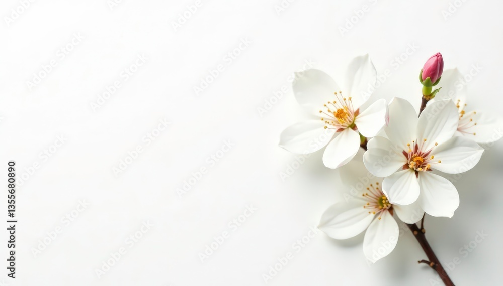 Obraz premium Delicate white blossoms against a pure white backdrop, serenity, petals, light