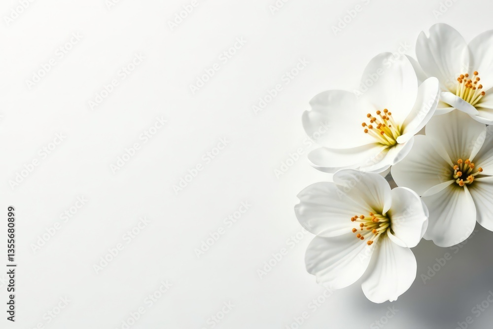 Obraz premium Delicate white blossoms against a pure white backdrop , white background, image, beauty