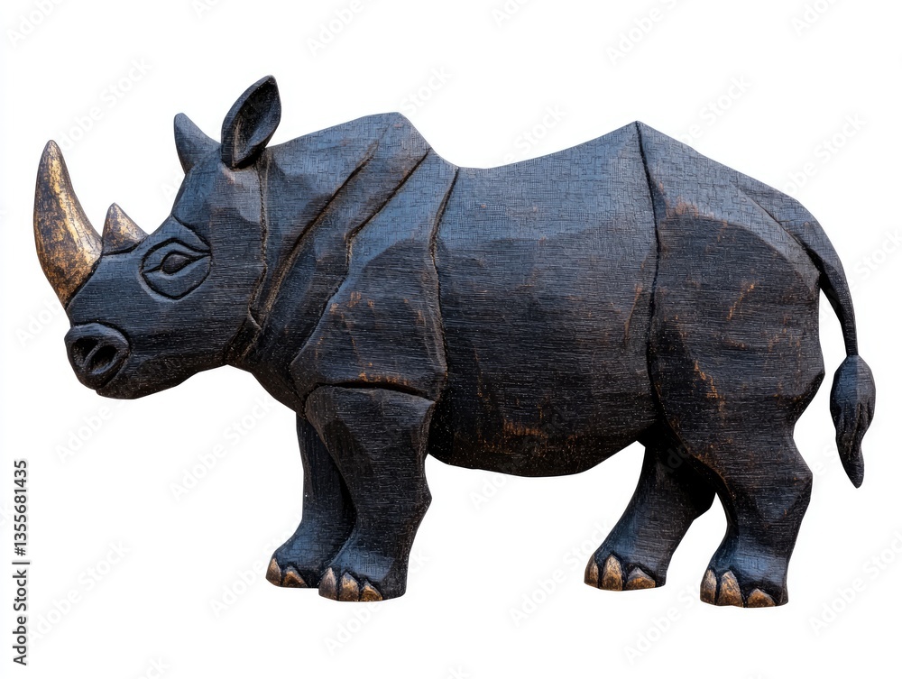 Fototapeta premium Carved Rhinoceros Figure on White Background