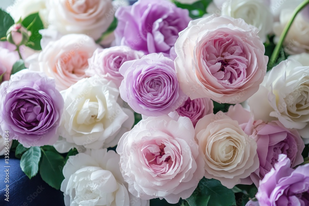Obraz premium Pastel roses bouquet, close-up, soft lighting, floral arrangement on dark surface