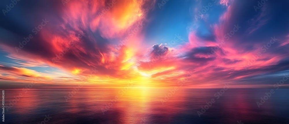 Fototapeta premium Beautiful dramatic colorful sunset clouds reflecting on ocean waters