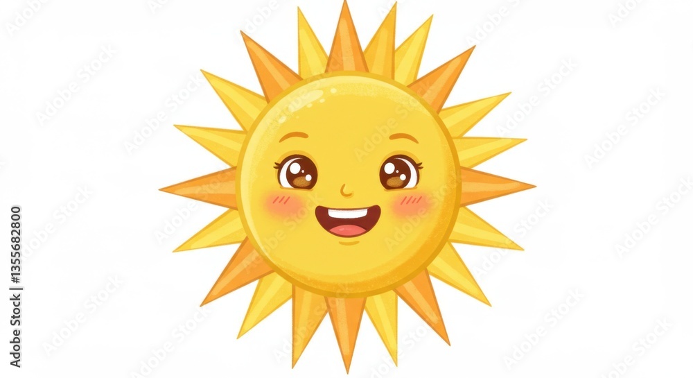 Cute Cartoon Sun Smiling Happy Isolated on White Background Illustration Cute Cartoon Sun Smiling Happy Isolated on White Background Illustration