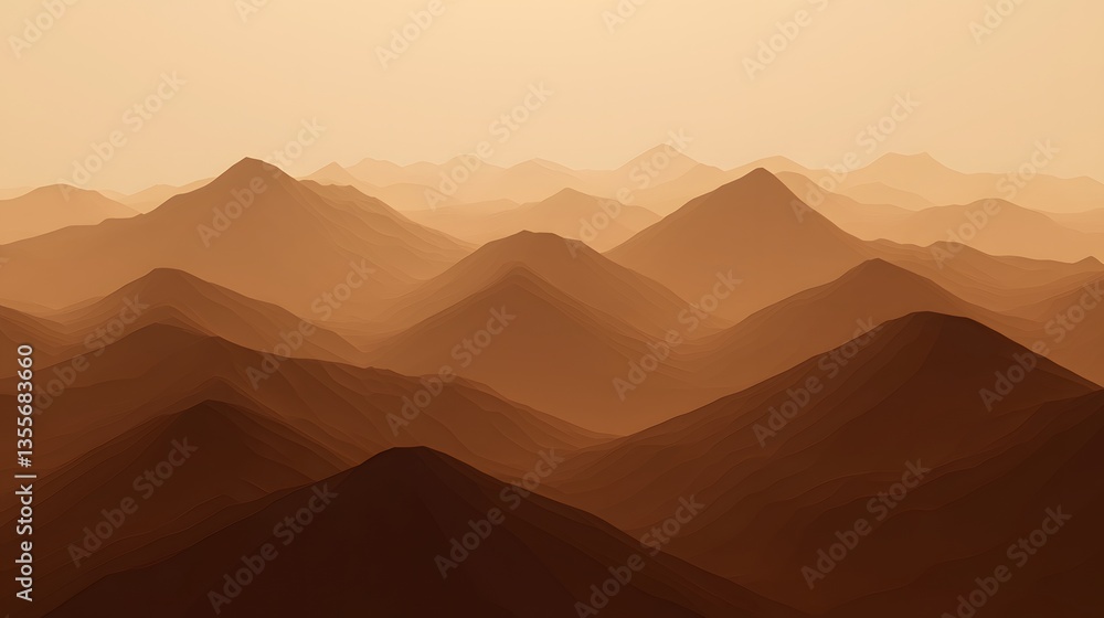 Hazy Silhouetted Mountains at Sunset with Warm Tones and Serene Landscape in a Desert Environment Hazy Silhouetted Mountains at Sunset with Warm Tones and Serene Landscape in a Desert Environment