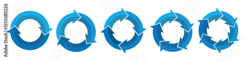 Blue circle arrow. Diagram infographic set. Rotation cycle vector. 2, 3, 4, 5, 6 parts.