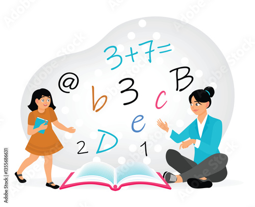 Woman Teaching a Girl in an Informal Setting. Education informal Concept.
