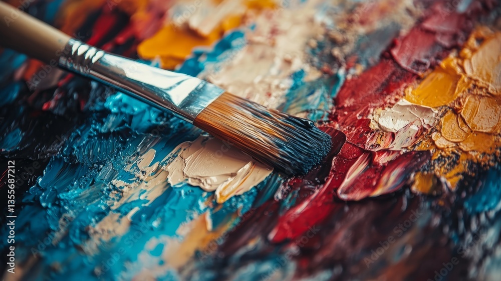 Fototapeta premium Close-up of an Artist's Palette with Assorted Paint Colors on an Artistic Background
