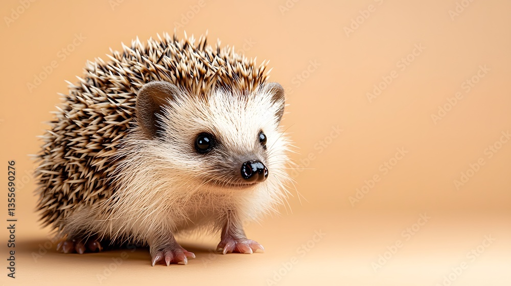 Fototapeta premium Adorable hedgehog in warm-toned nature close-up exploration