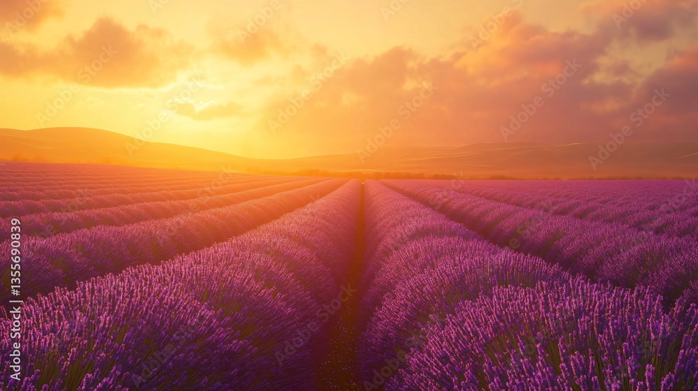 Serene Sunset over a Lavender Field in Provence Serene Sunset over a Lavender Field in Provence