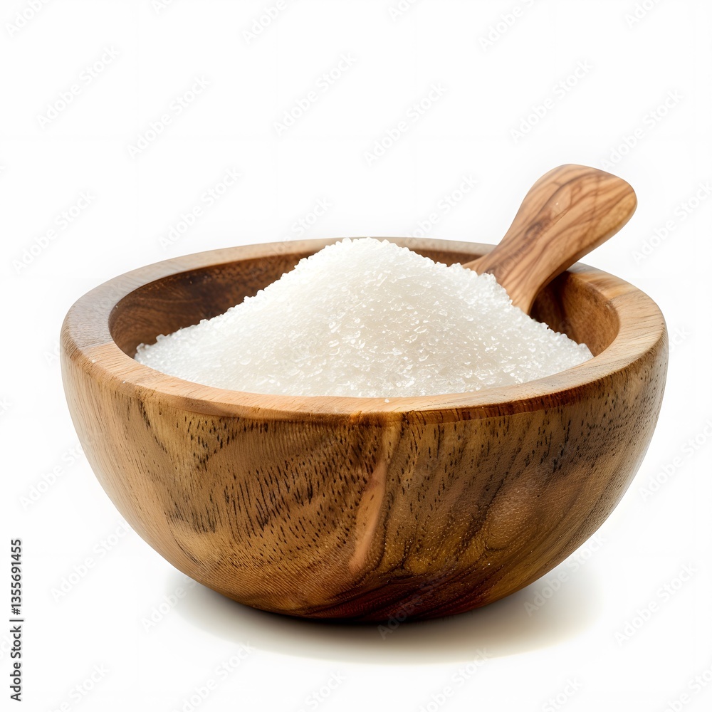 a rustic wooden bowl with sugar isolated white background a rustic wooden bowl with sugar isolated white background
