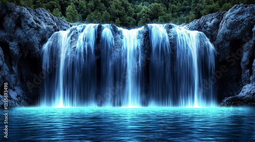 Serene Waterfall  Nature Landscape  Tranquil Water  Cinematic Photography