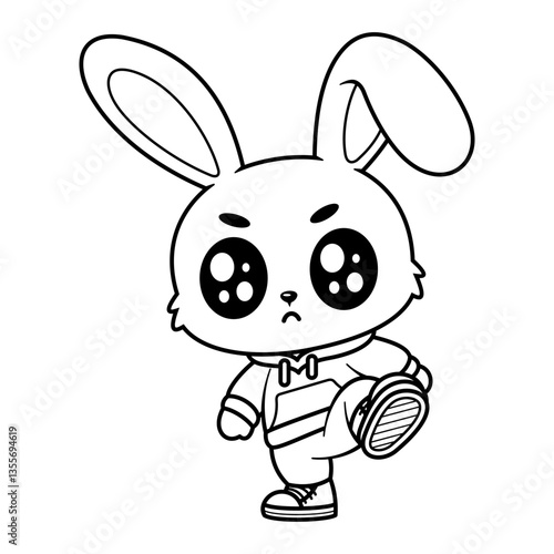 Bunny wearing jacket and shoes, for coloring