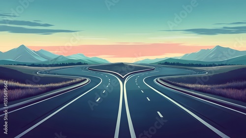Scenic Straight Highway Splitting in Two Different Curved Roads Concept