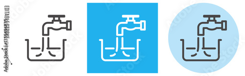 掃除・片づけ、水道と水｜ライン・アイコン [線の編集可能]