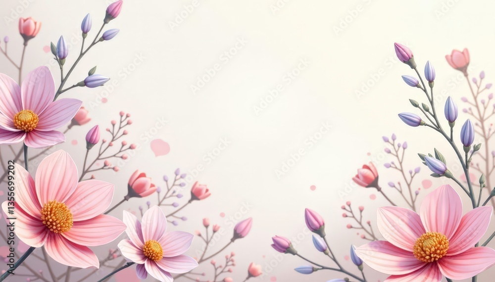 Pastel floral motifs, delicate line art, soft background, tablet, illustration Pastel floral motifs, delicate line art, soft background, tablet, illustration
