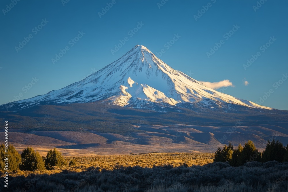 Majestic snow-capped mountain peak at sunset. Majestic snow-capped mountain peak at sunset.