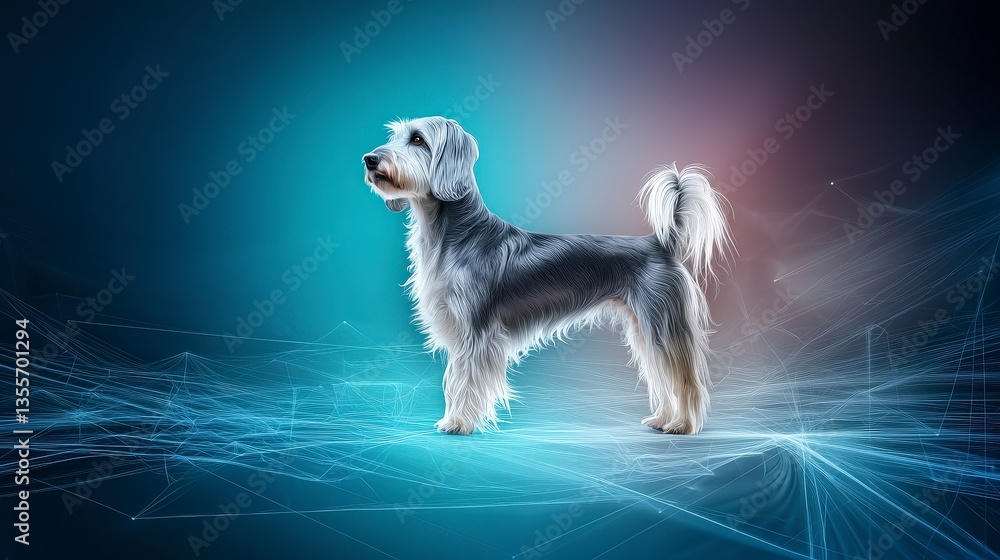 Sleek Gray Dog on Abstract Tech Background High Res Pet Image Sleek Gray Dog on Abstract Tech Background High Res Pet Image