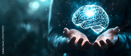 Futuristic Brain Concept with Neural Connections in Hands
