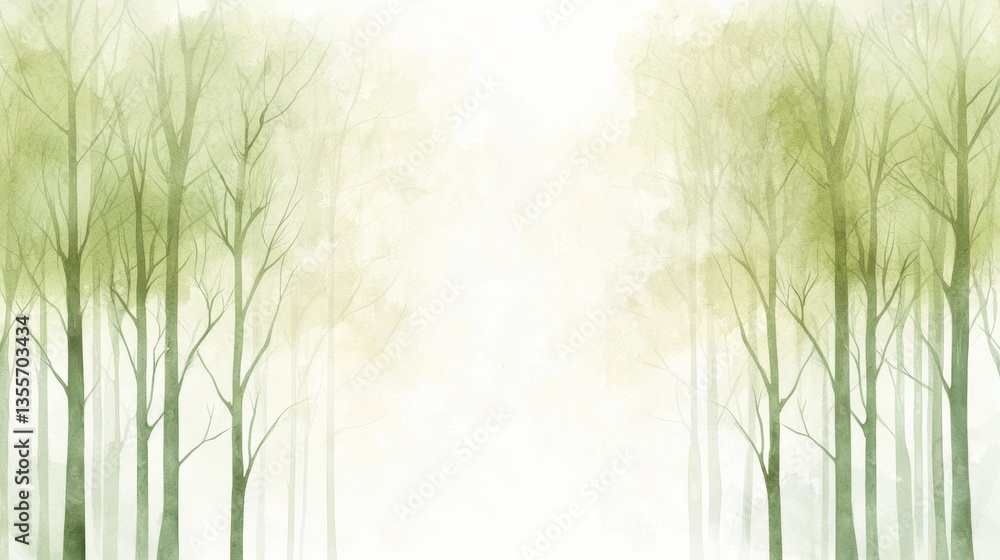 A serene watercolor landscape featuring tall, slender trees in soft green hues, creating a peaceful, ethereal atmosphere. A serene watercolor landscape featuring tall, slender trees in soft green hues, creating a peaceful, ethereal atmosphere.