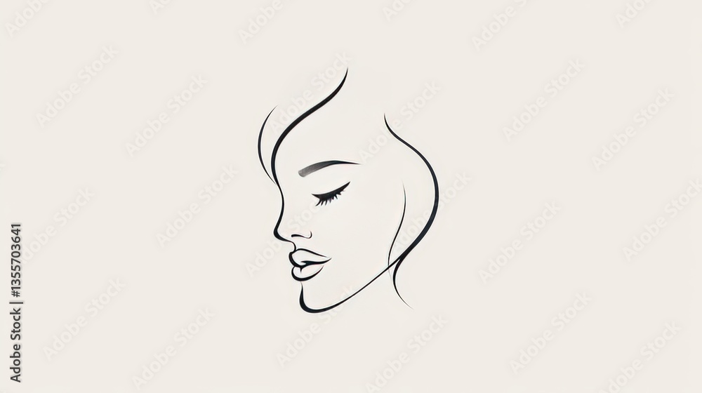 A simple, monotone black logo featuring a vector brush border and a linear illustration of a beautiful woman's face, clean white background for a sleek and modern aesthetic. A simple, monotone black logo featuring a vector brush border and a linear illustration of a beautiful woman's face, clean white background for a sleek and modern aesthetic.