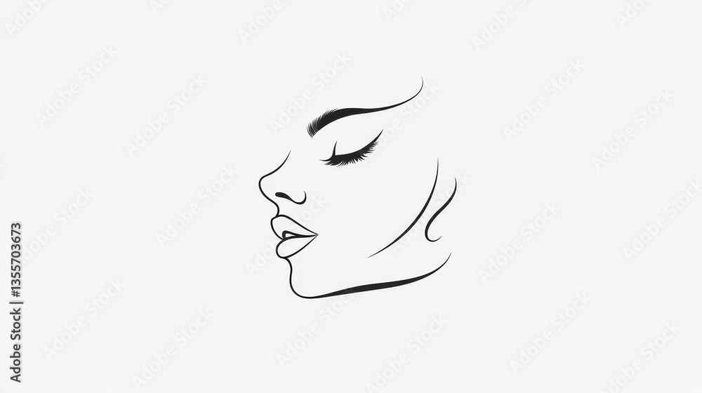 A simple, monotone black logo featuring a vector brush border and a linear illustration of a beautiful woman's face, clean white background for a sleek and modern aesthetic. A simple, monotone black logo featuring a vector brush border and a linear illustration of a beautiful woman's face, clean white background for a sleek and modern aesthetic.