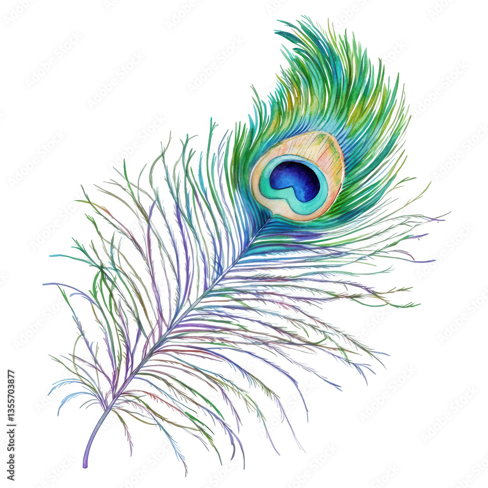 Obraz premium a vibrant peacock feather illustrated with intricate details and a spectrum of colors showcasing its natural beauty and elegance