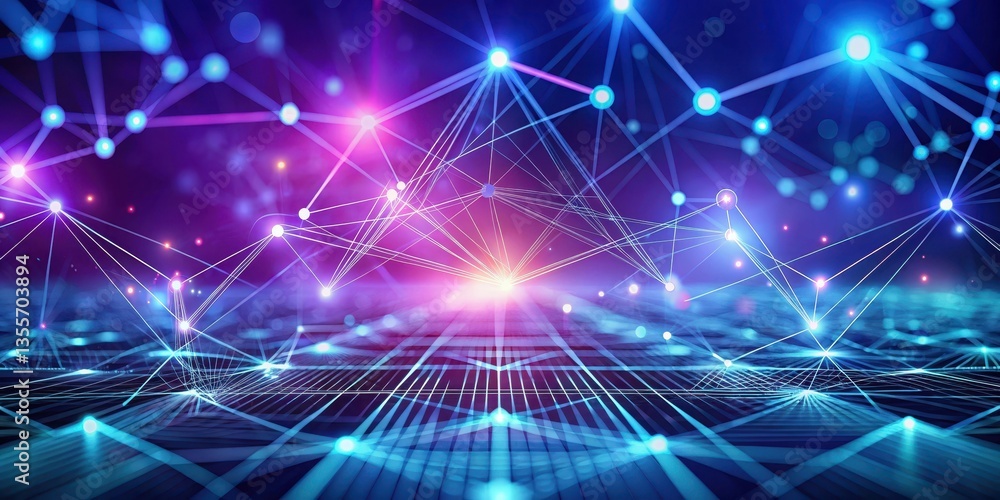 Fototapeta premium Abstract Network Connections Illuminated Nodes and Intertwined Pathways of Digital Data Flow