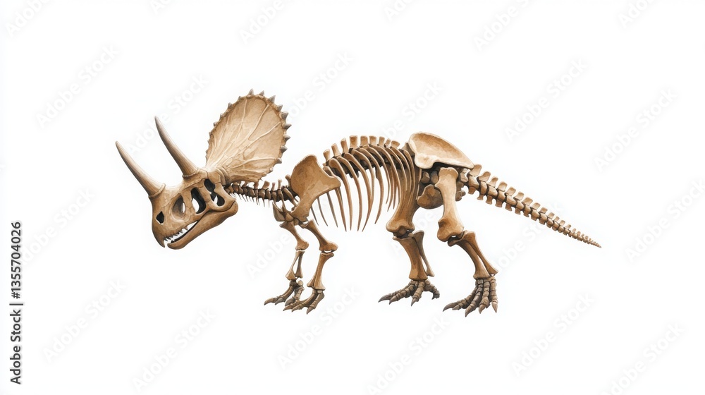 Fototapeta premium Majestic Triceratops Skeleton in Watercolor Art Style for Creative Projects