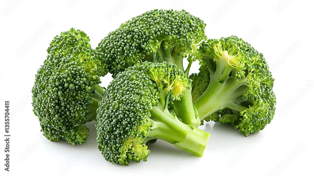 Fresh Green Broccoli Bunches on White Background Capturing Healthy Nutrition and Culinary Potential Fresh Green Broccoli Bunches on White Background Capturing Healthy Nutrition and Culinary Potential