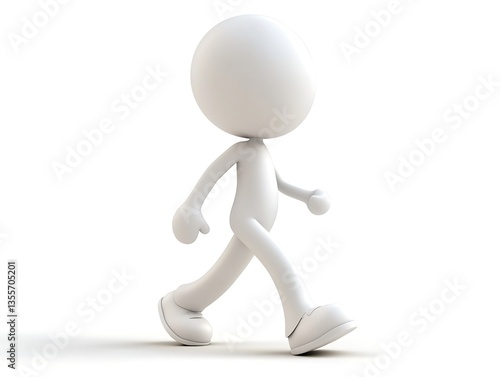 Walking figure animation white background 3d model abstract side view