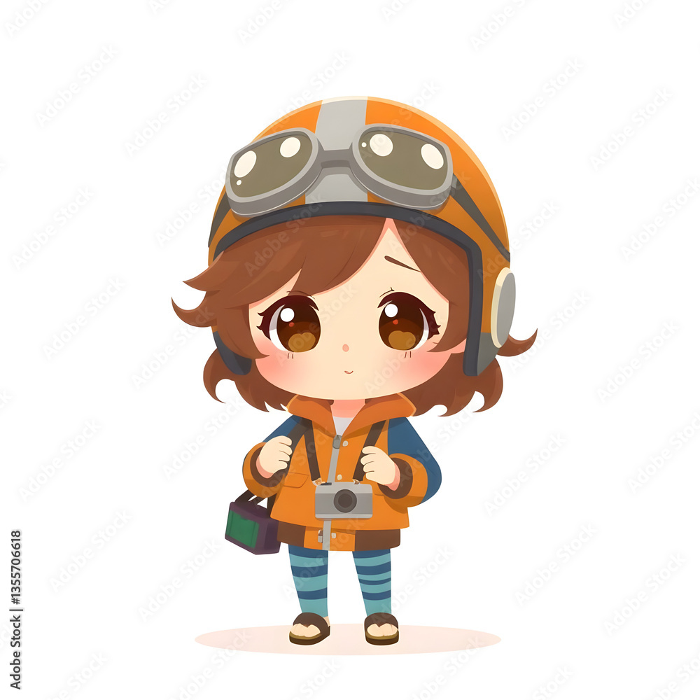 chibi character illustration with orange sweater chibi character illustration with orange sweater