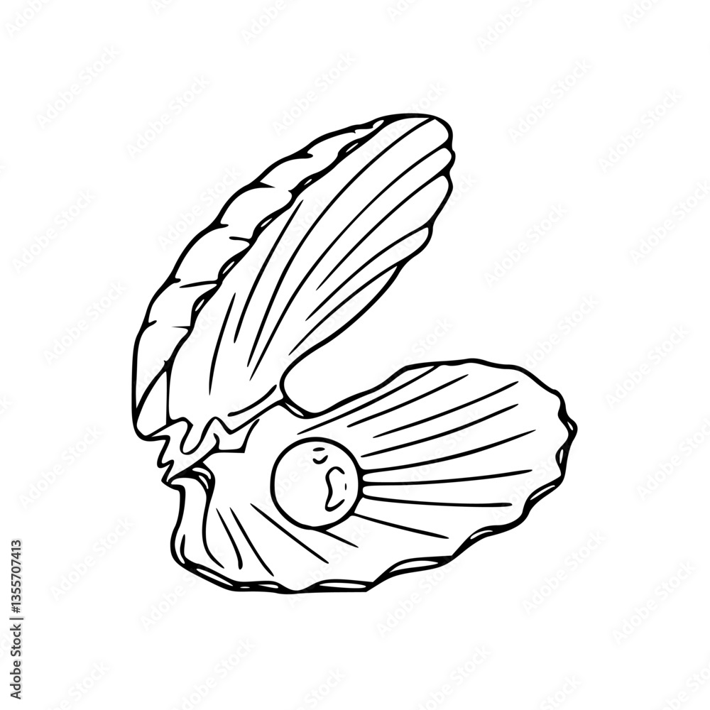 Fototapeta premium open oyster with pearl outline vector