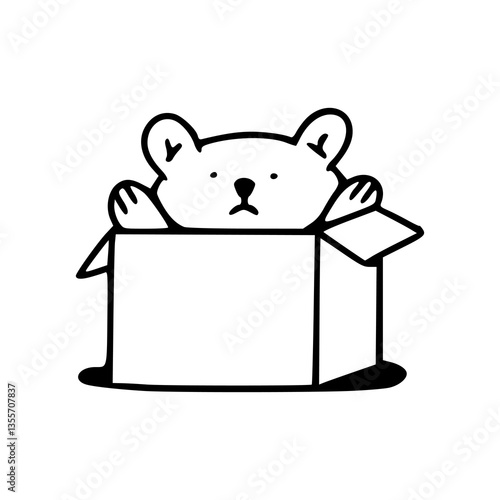 cute kitten peeking out of cardboard box outline