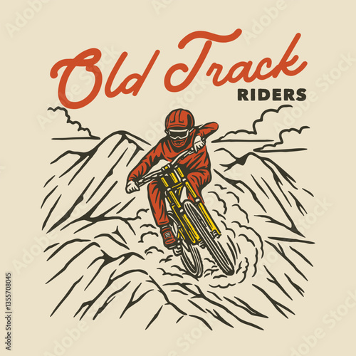 Vintage Downhill Mountain Bike Illustration