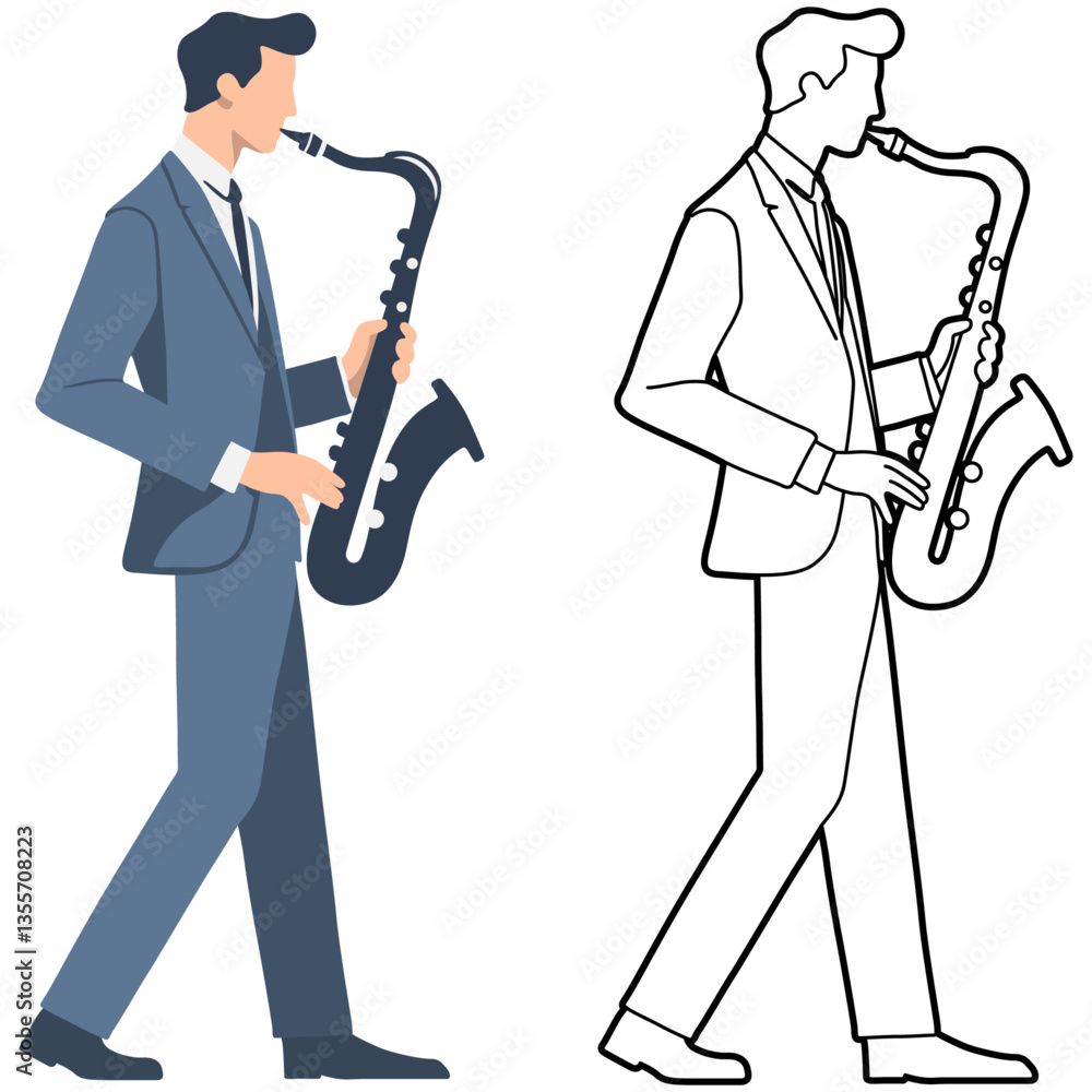Naklejka premium Man Play Saxophone Illustration.