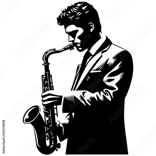 Man Play Saxophone Illustration.