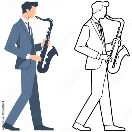 Man Play Saxophone Illustration.