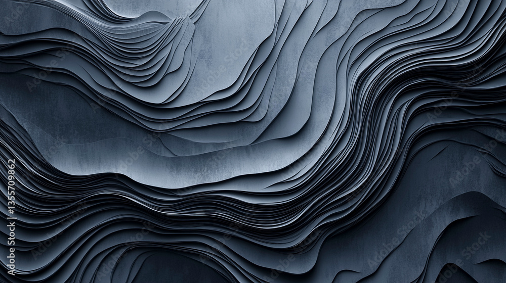Obraz premium Blue Grey Geometric Topographic Layers with Smooth Curved Lines 