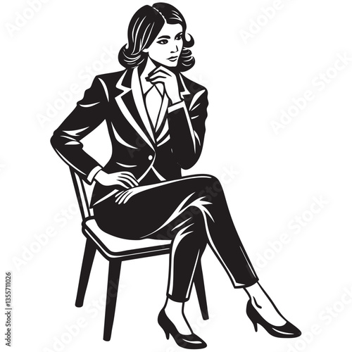 A business woman get direction with hand sitting on stand chair vector silhouette black color silhouette isolated white background