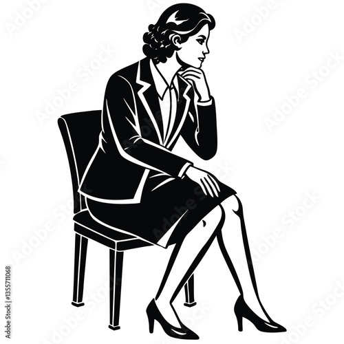 A business woman get direction with hand sitting on stand chair vector silhouette black color silhouette isolated white background
