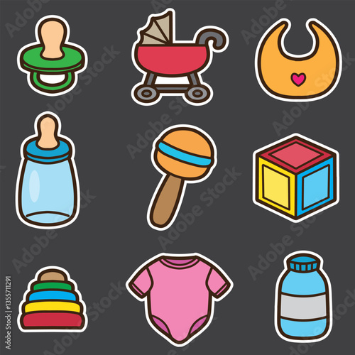 set of baby good for sticker, badge, element design, icon, etc