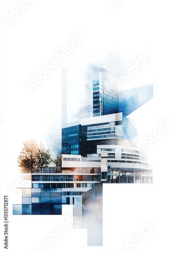 Watercolor Creative Depiction of Sleek Berlin Architecture with Modern Elements