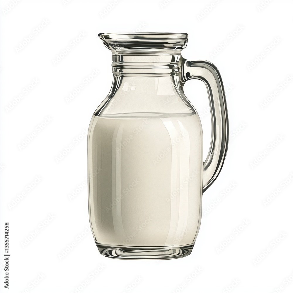 Creamy Milk in a Glass Pitcher on White Background Creamy Milk in a Glass Pitcher on White Background