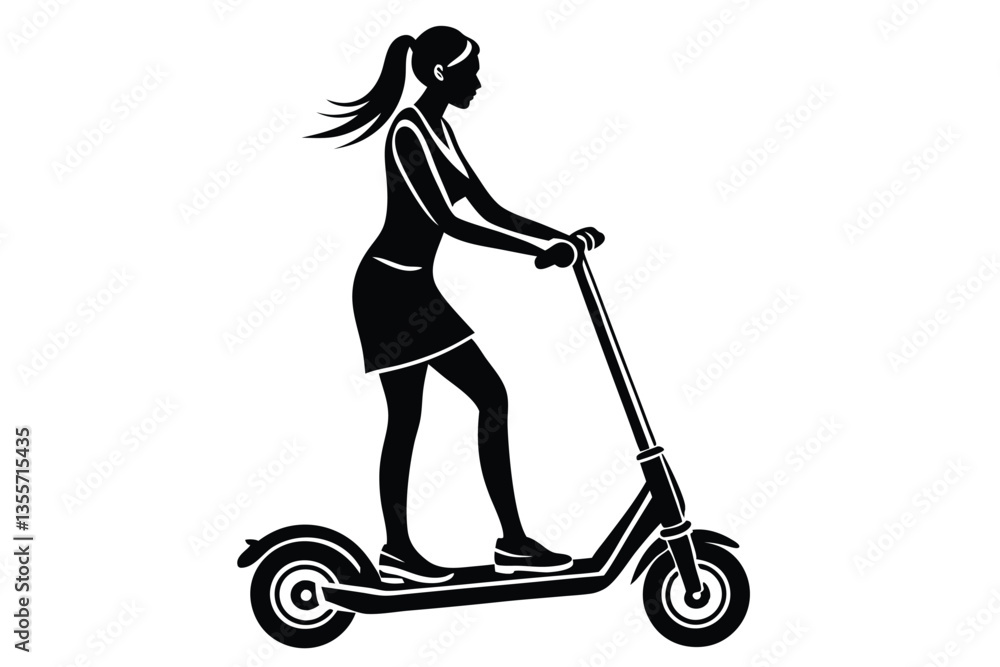 Silhouette of a girl riding a scooter on a white background vector Silhouette of a girl riding a scooter on a white background vector